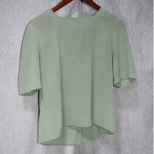 Akris Green Pinstripe Silk Short Sleeve Button Front Blouse Size 14